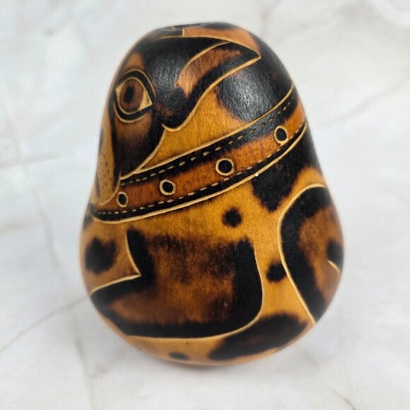 Handmade Folk Art Guard Dog Made From a Gourd Carved Burned Freestanding - Picture 4 of 11